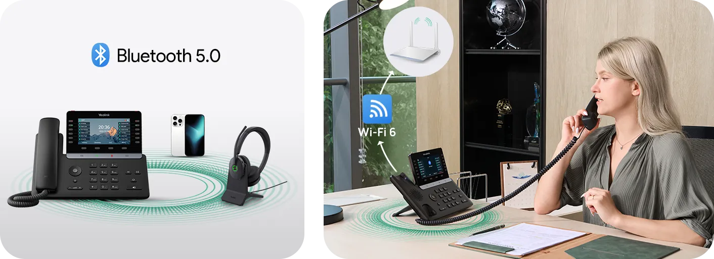 Poste téléphonique Yealink T85W pour entreprise avec connectivité Wi-Fi et Bluetooth